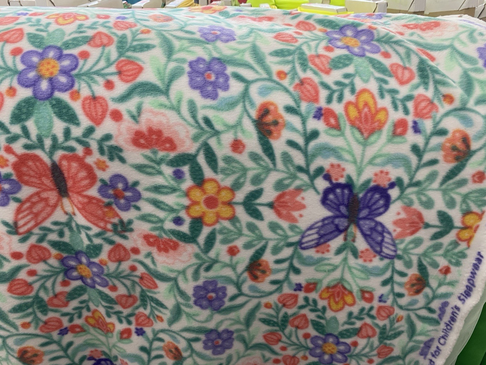 Colorful Flower Butterfly Fleece Fabric, 60” Wide, Sold By The Yard