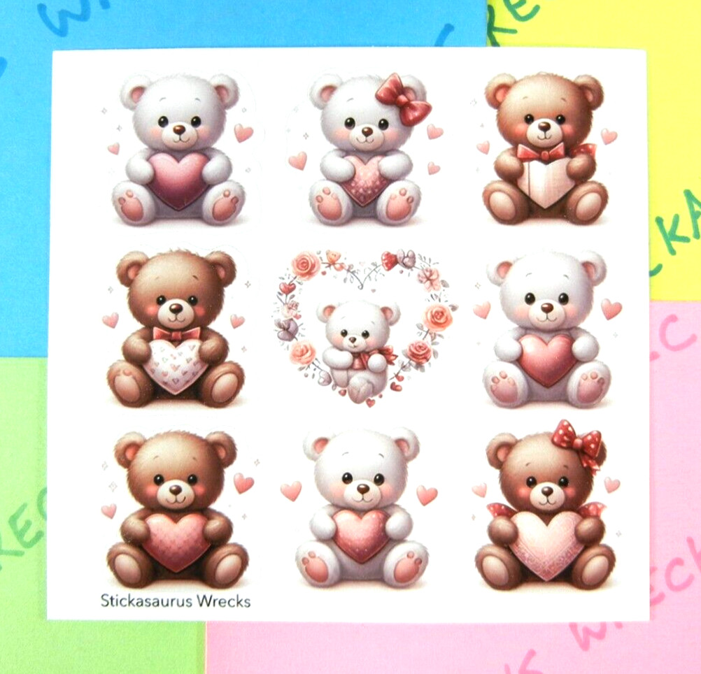 Teddy Bears & Hearts Sticker Sheet Style 1