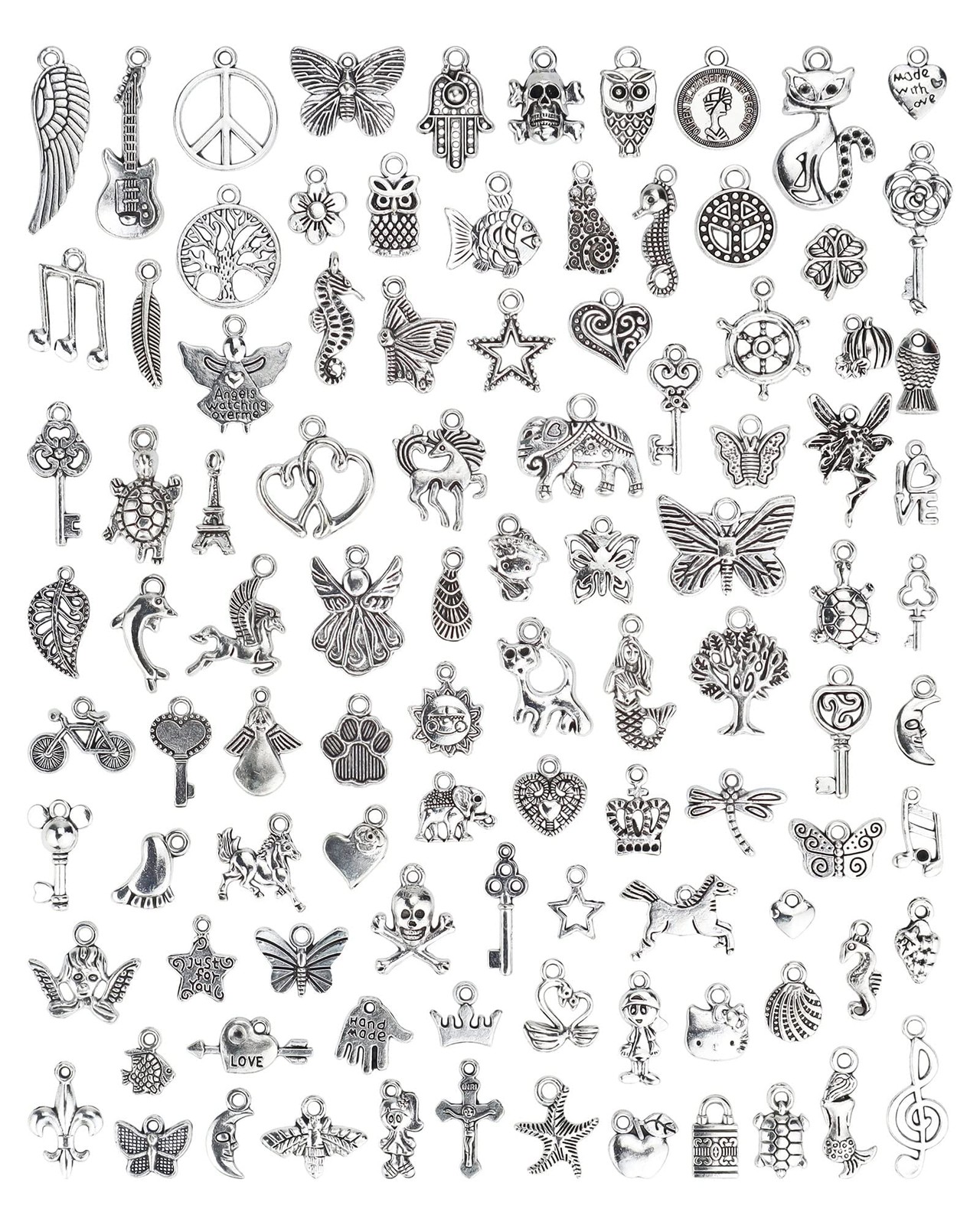 JIALEEY Wholesale Bulk Lots Jewelry Making Silver Charms Mixed Smooth Tibetan…