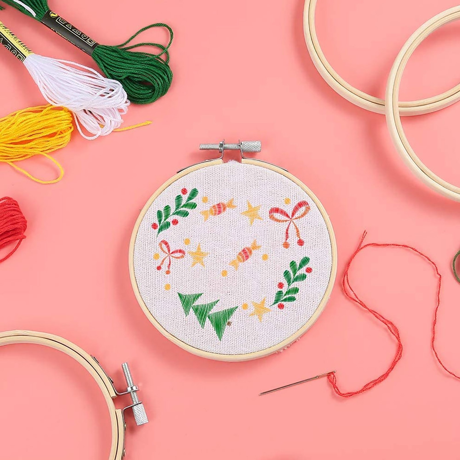 12pcs Bamboo Embroidery Hoops Adjustable Circle Rings For Sewing Craft Use
