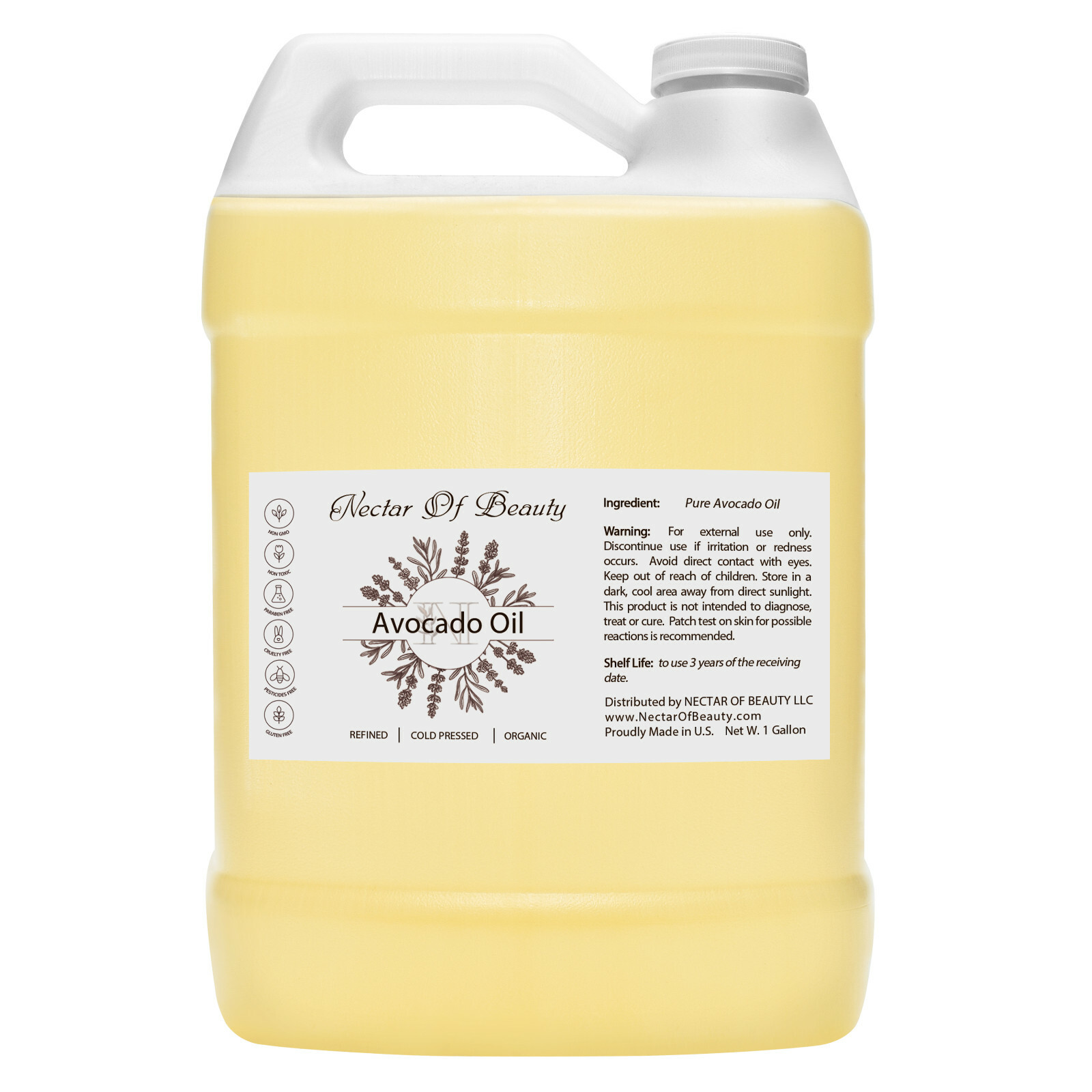 Avocado oil refined 100% pure cold pressed non-gmo bulk 1 gallon hair skin face