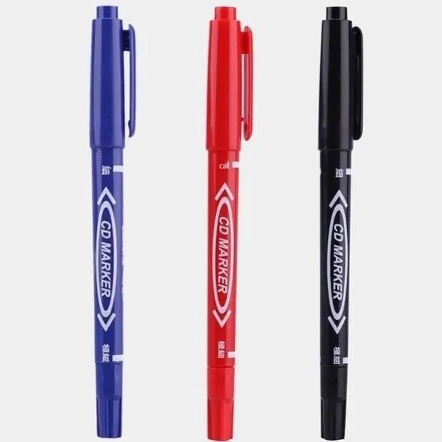 10x Dual Tip Permanent Marker Pens Blue/Black for Metal Glass Wood Plastic