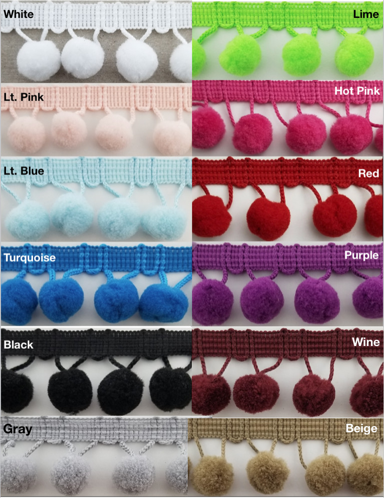 5/8″ Pom Pom Poly Ball Fringe – MADE IN USA – 12 Continuous Yards – Many Colors!