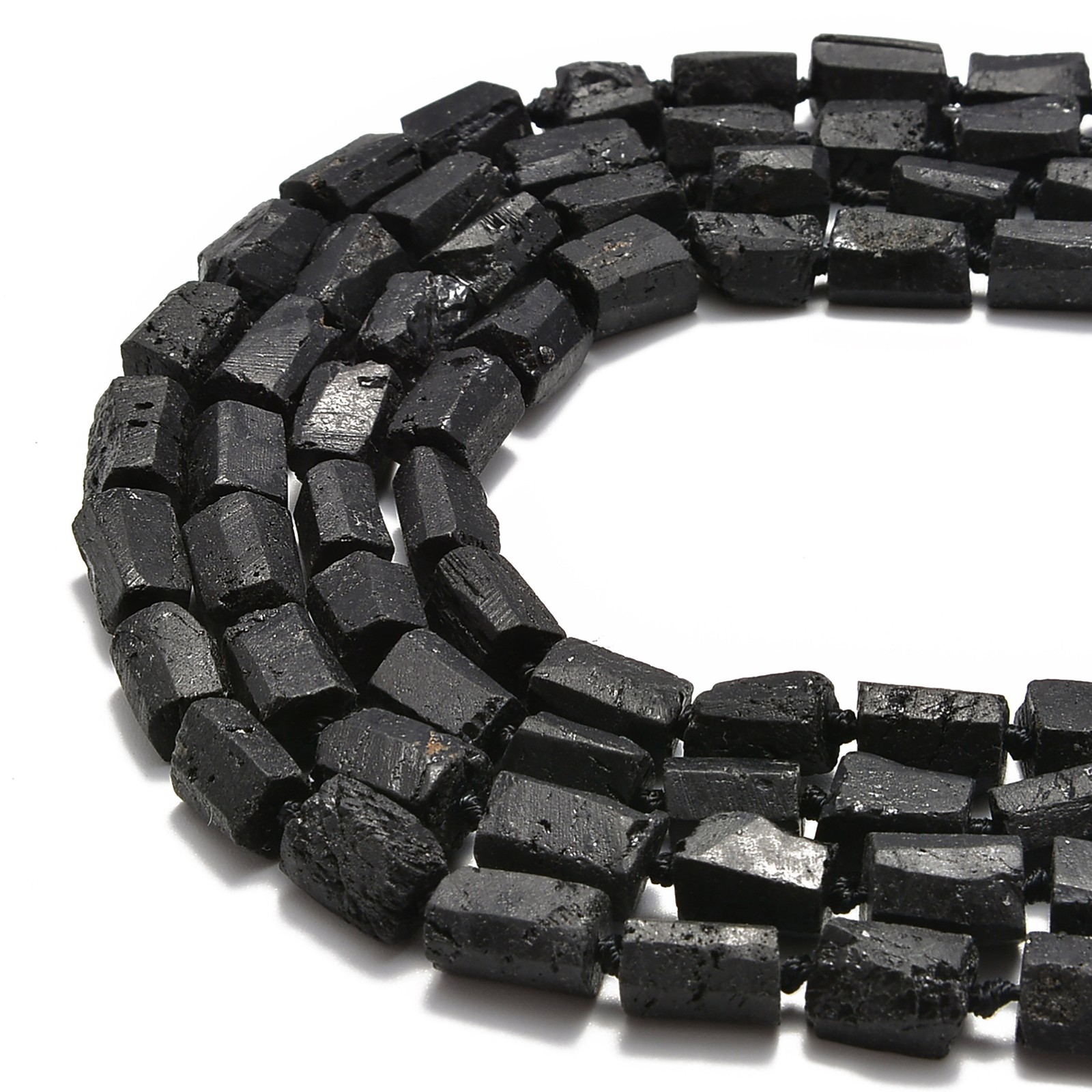 Natural Black Tourmaline Rough Faceted Tube Beads Size 8-9×10-13mm 15.5″ Strand