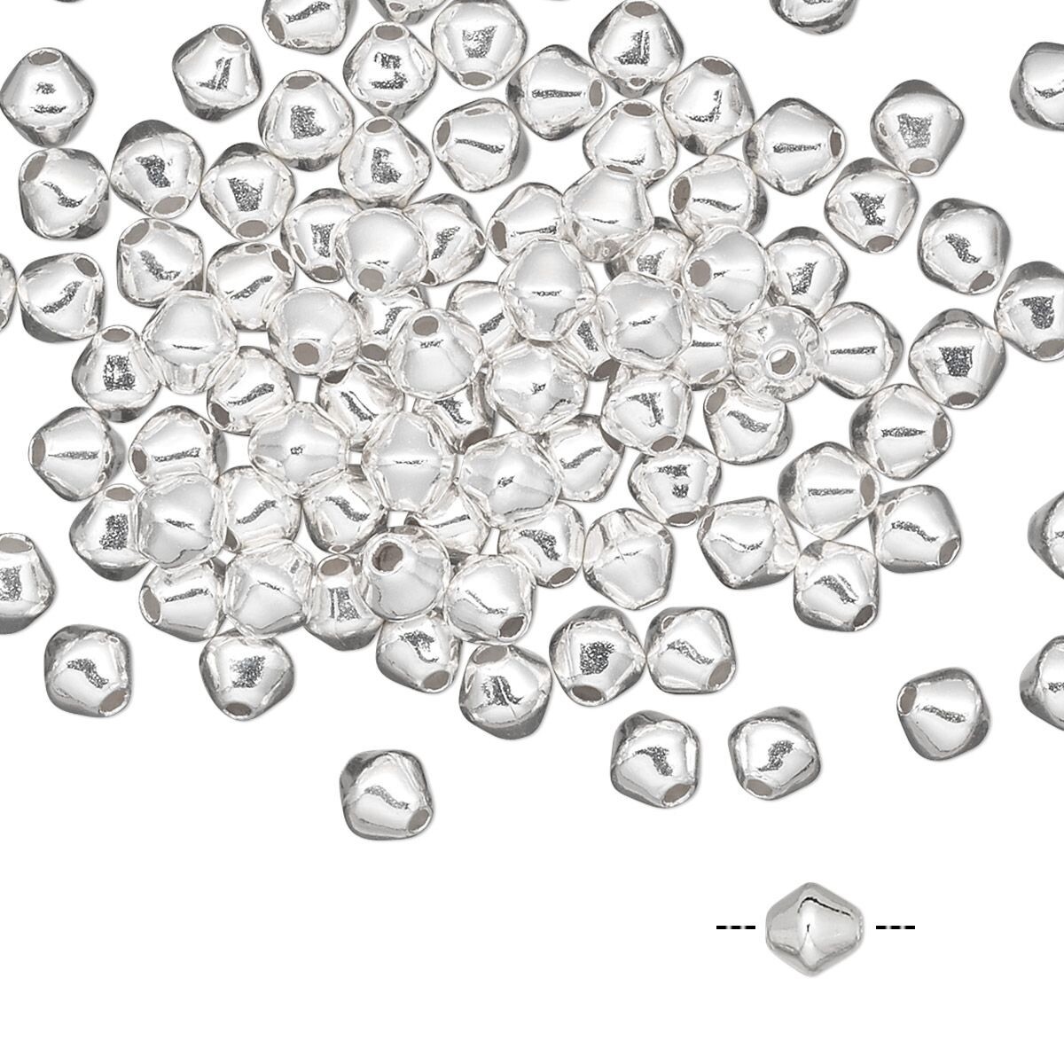 Bead, 100 Silver Plated Brass 4x4mm Spacer Double Cone with 0.7mm Hole