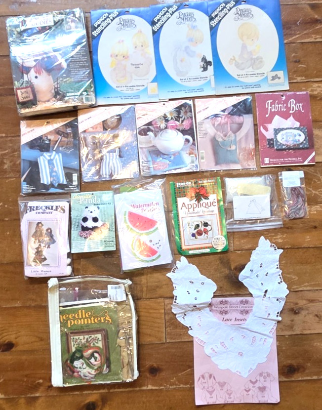 Lot of 17 Crafts Kits Sewing Dolls Stencils Needlework Chicken Pincushion Panda