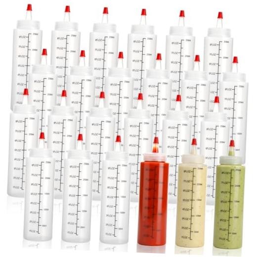 24-Pack 8 oz. (240 ml) Condiment Squeeze Bottles with Red Tip Cap – Durable