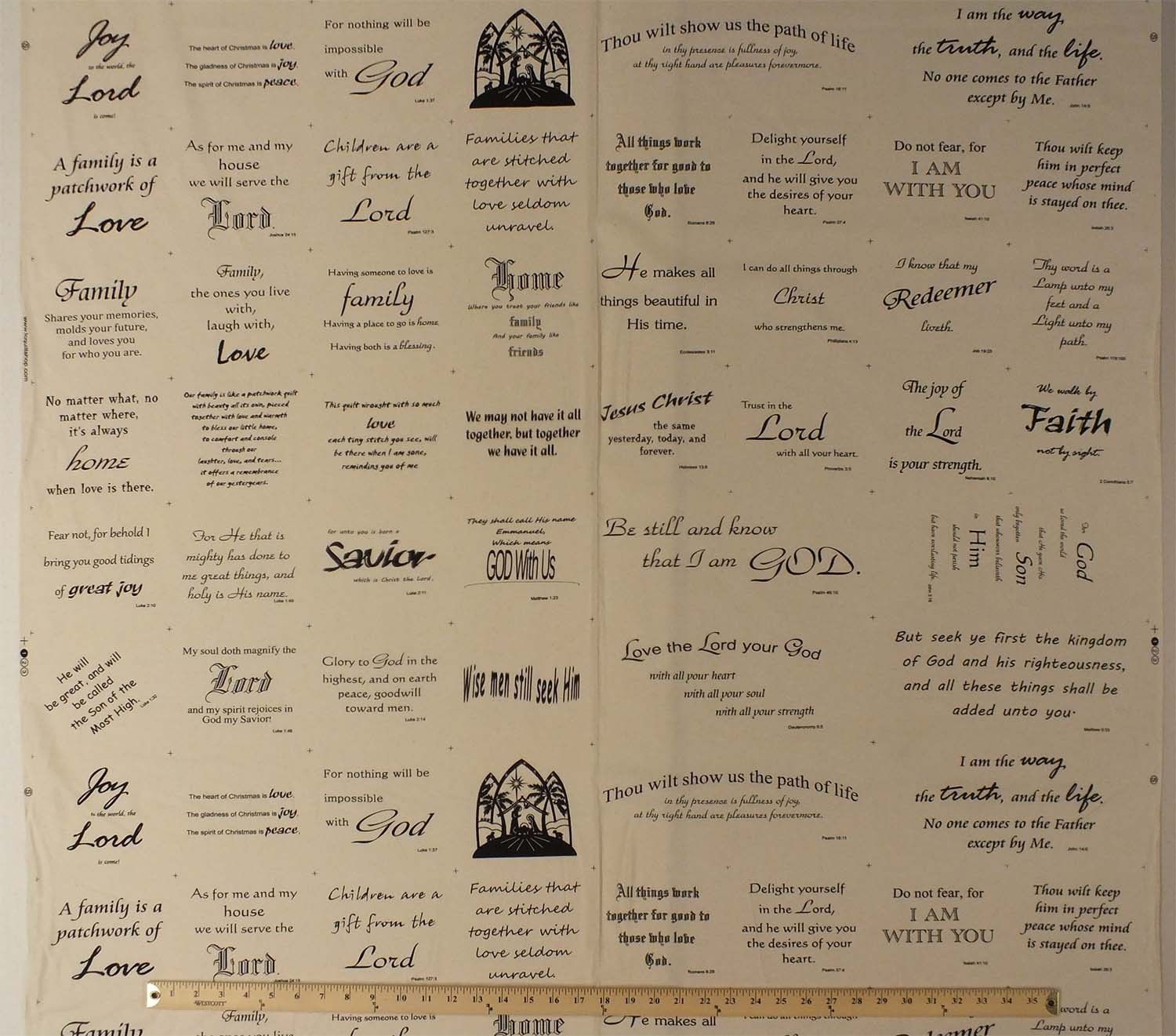 Bible Verses Wise Sayings Quilting Blocks Cotton Fabric Panel – Ecru D685.02