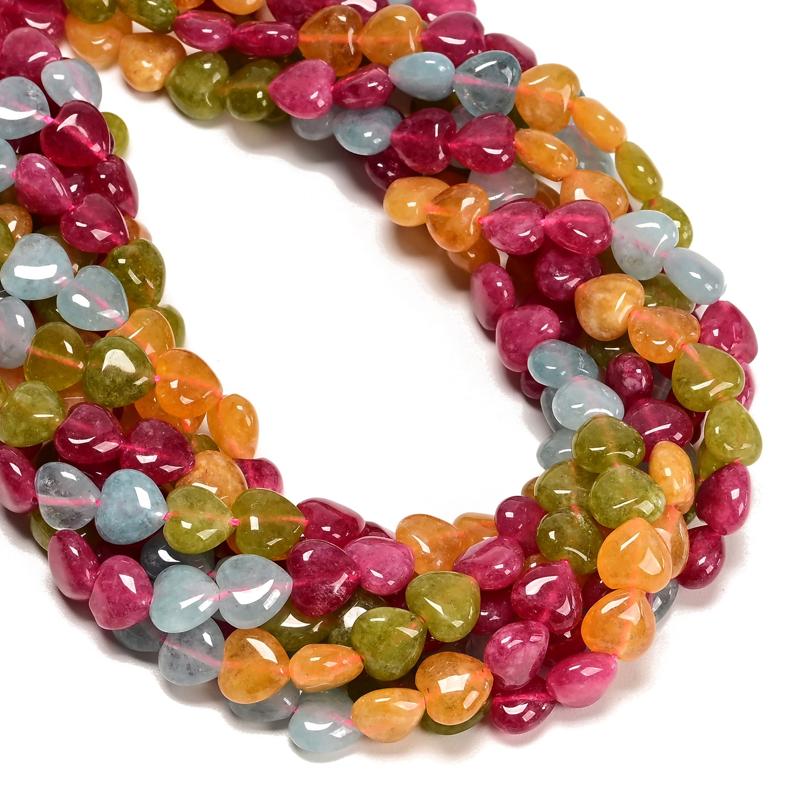 Multi-color Tourmaline Color Dyed Jade Heart Shape Beads Size 10mm 15″ Strand