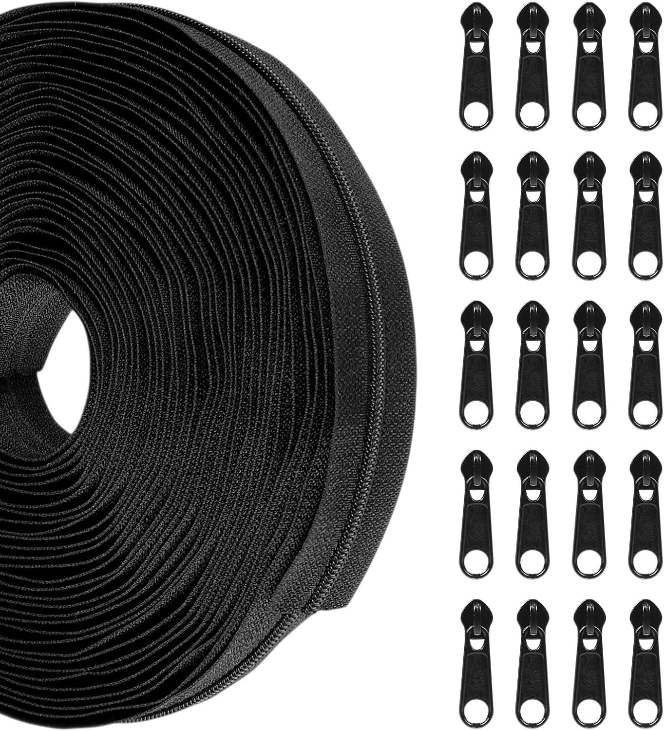 10 Yards Nylon Coil Zippers by the Yards, #5 Bulk Zippers with 20 Pcs Zipper Sli