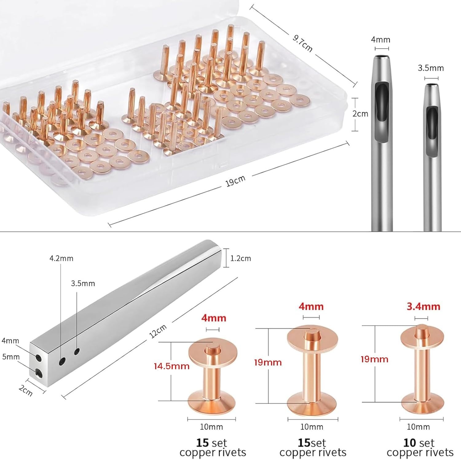 84Pcs Copper Rivets and Burrs #9 and #12 Burrs Setter Leather Rivets Fastener