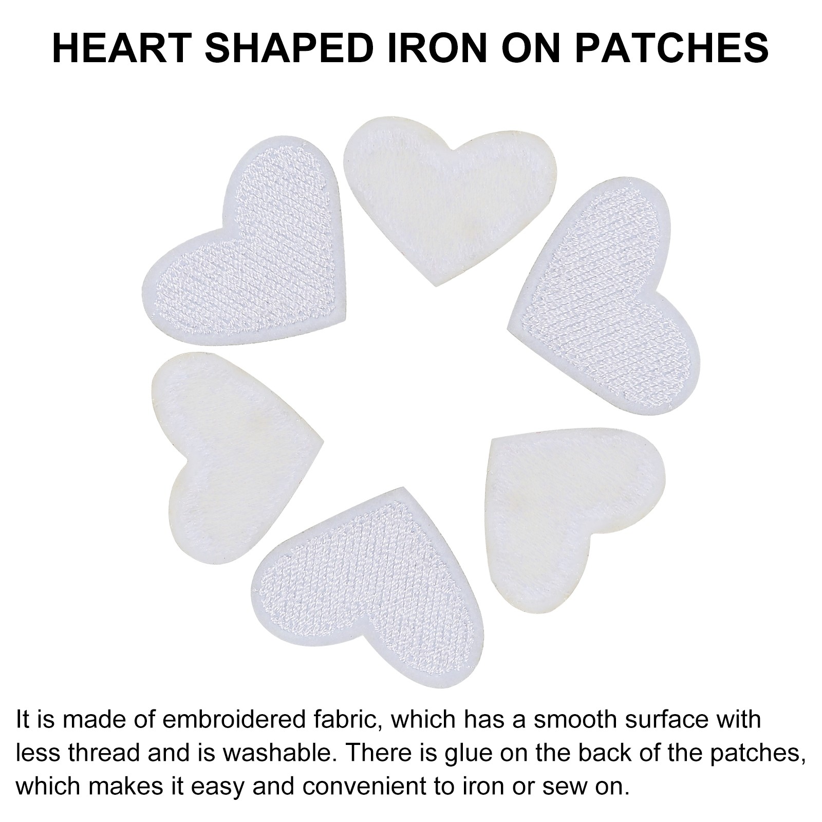 33 x Heart Shaped Iron on Patches White Embroidered Love Applique Patches