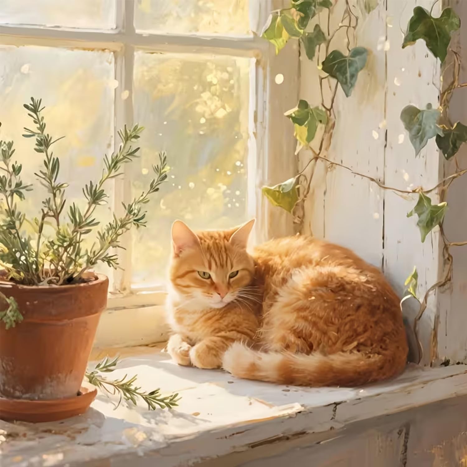 Orange Cat Diamond Art Kits for Adults,DIY Animal Diamond Painting Kits Round…