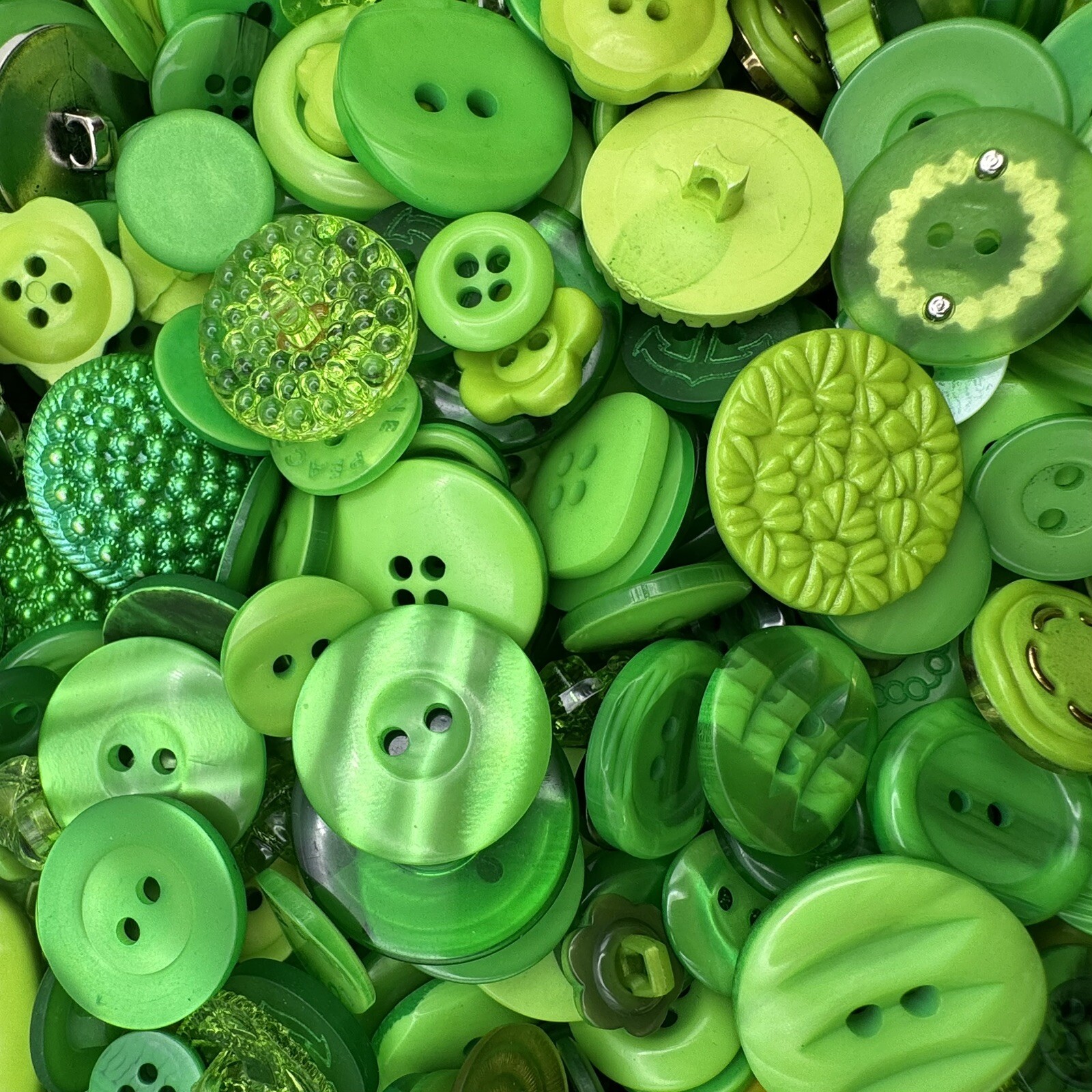 New! Mixed Lot Dyed Neon Lime/Green Premium Buttons All Sizes For Embellishments
