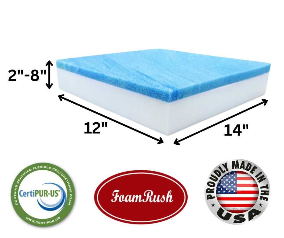 FoamRush 12″ x 14″ Cool Gel Memory Foam Seat Cushion Replacement Medium Firm USA