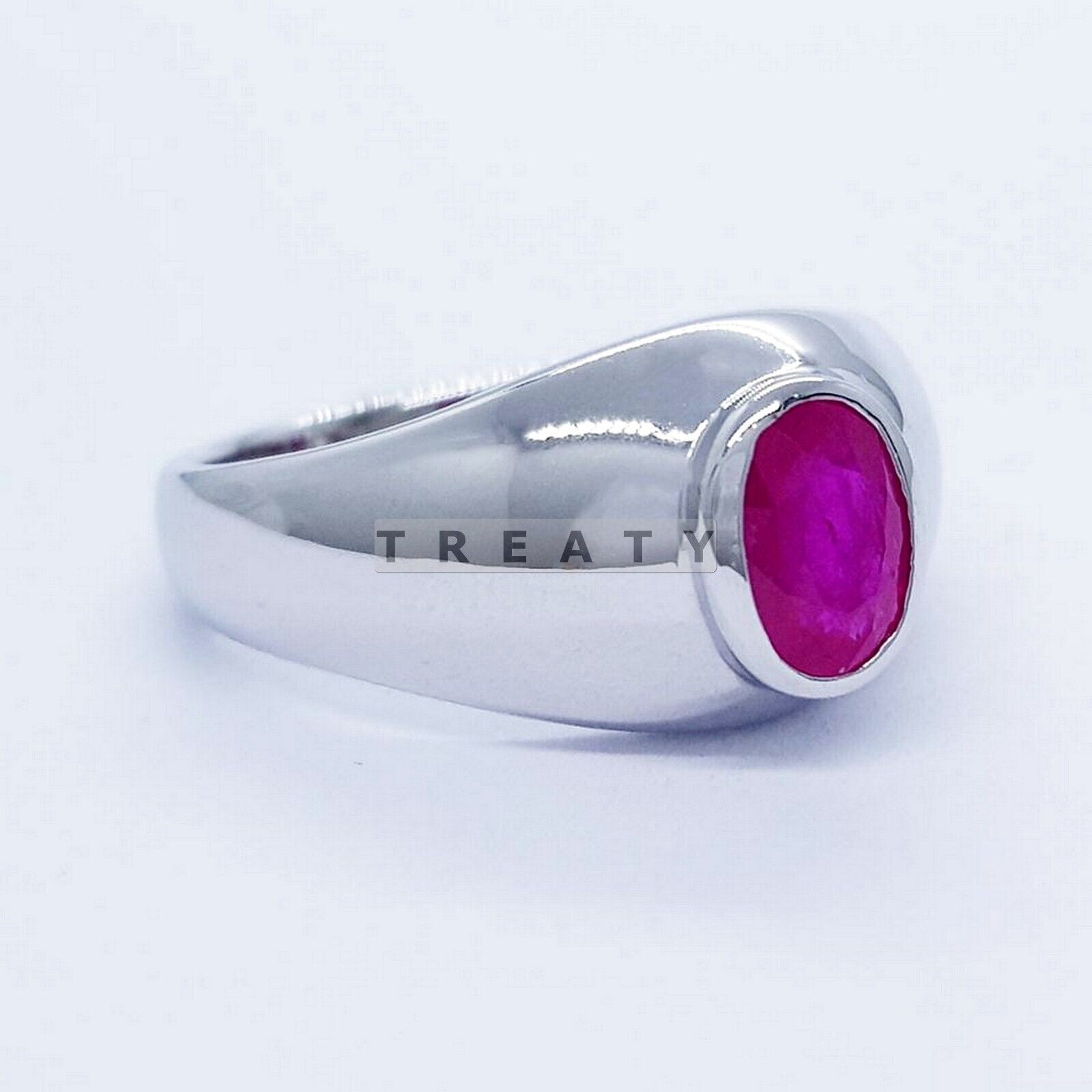 Ruby Oval Cut Gemstone With Solid 14K White Gold Ring For Men’s #382 #