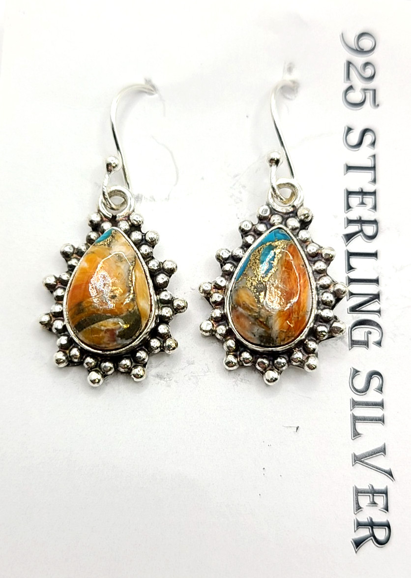 Oyster Copper Turquoise Teardrop Dangle Earrings 925 Silver
