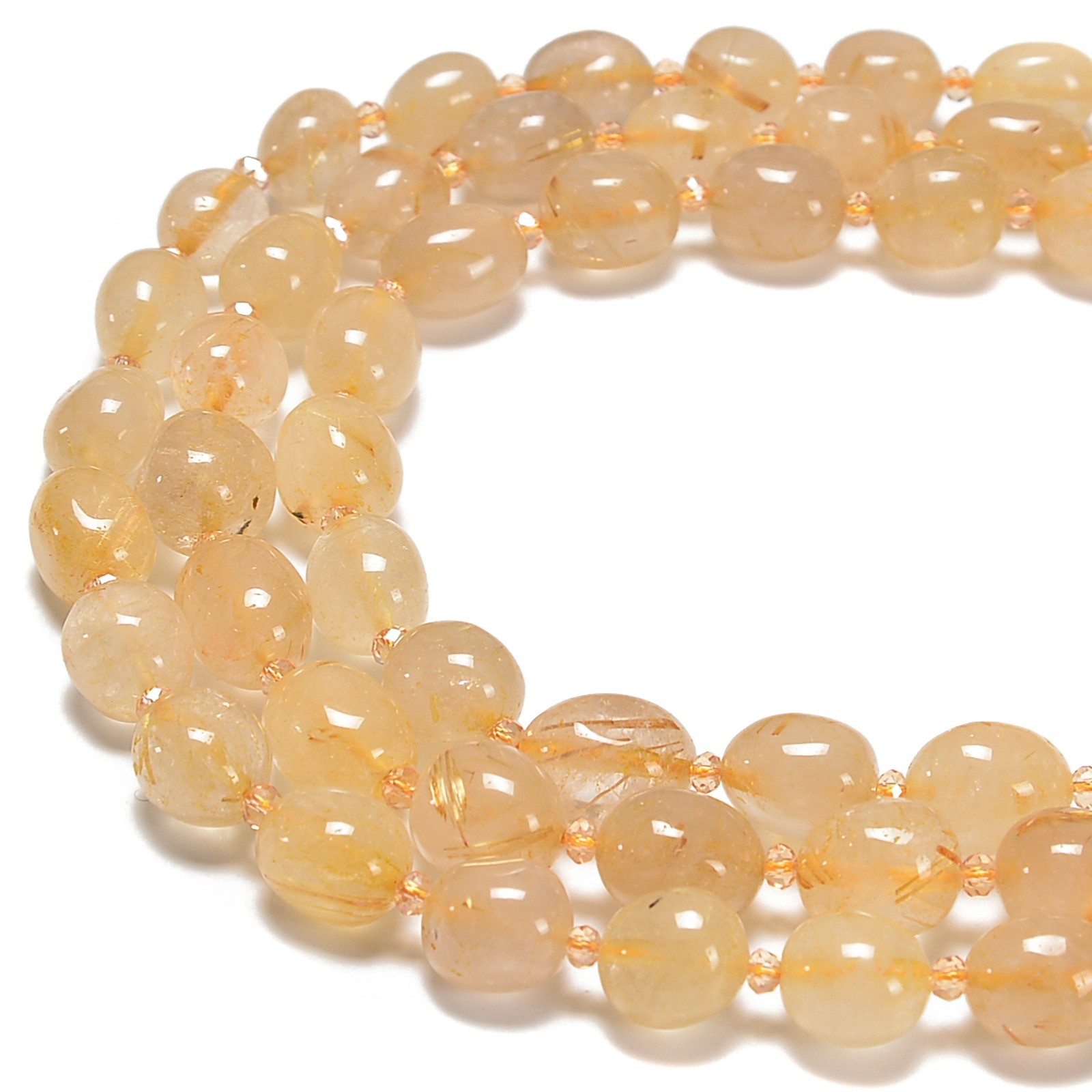 Golden Rutilated Quartz Barrel Nugget Beads Size 10×12-12x15mm 15.5” Strand