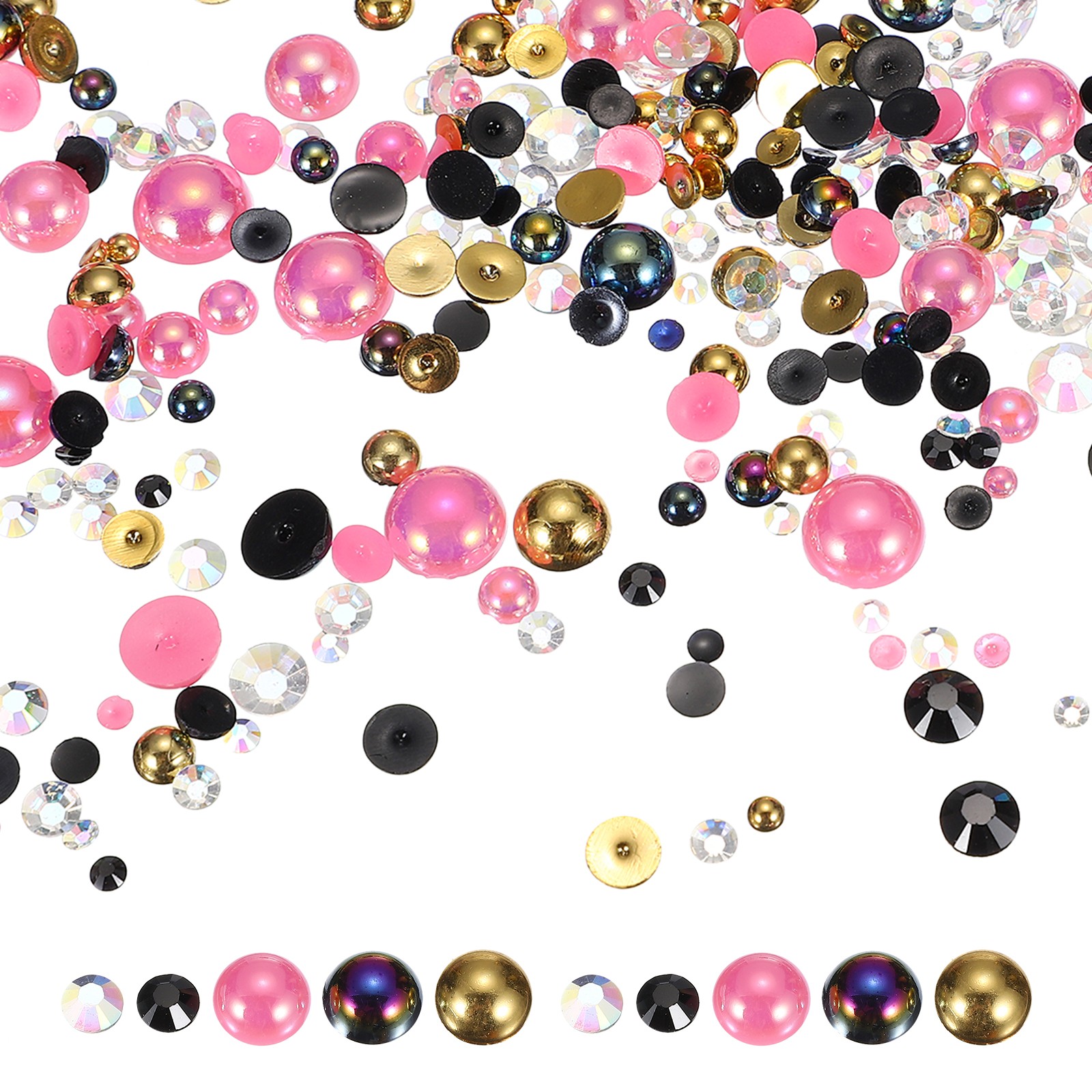 100g 2-10mm Mix Pearls, Black/Dark Pink/Gold