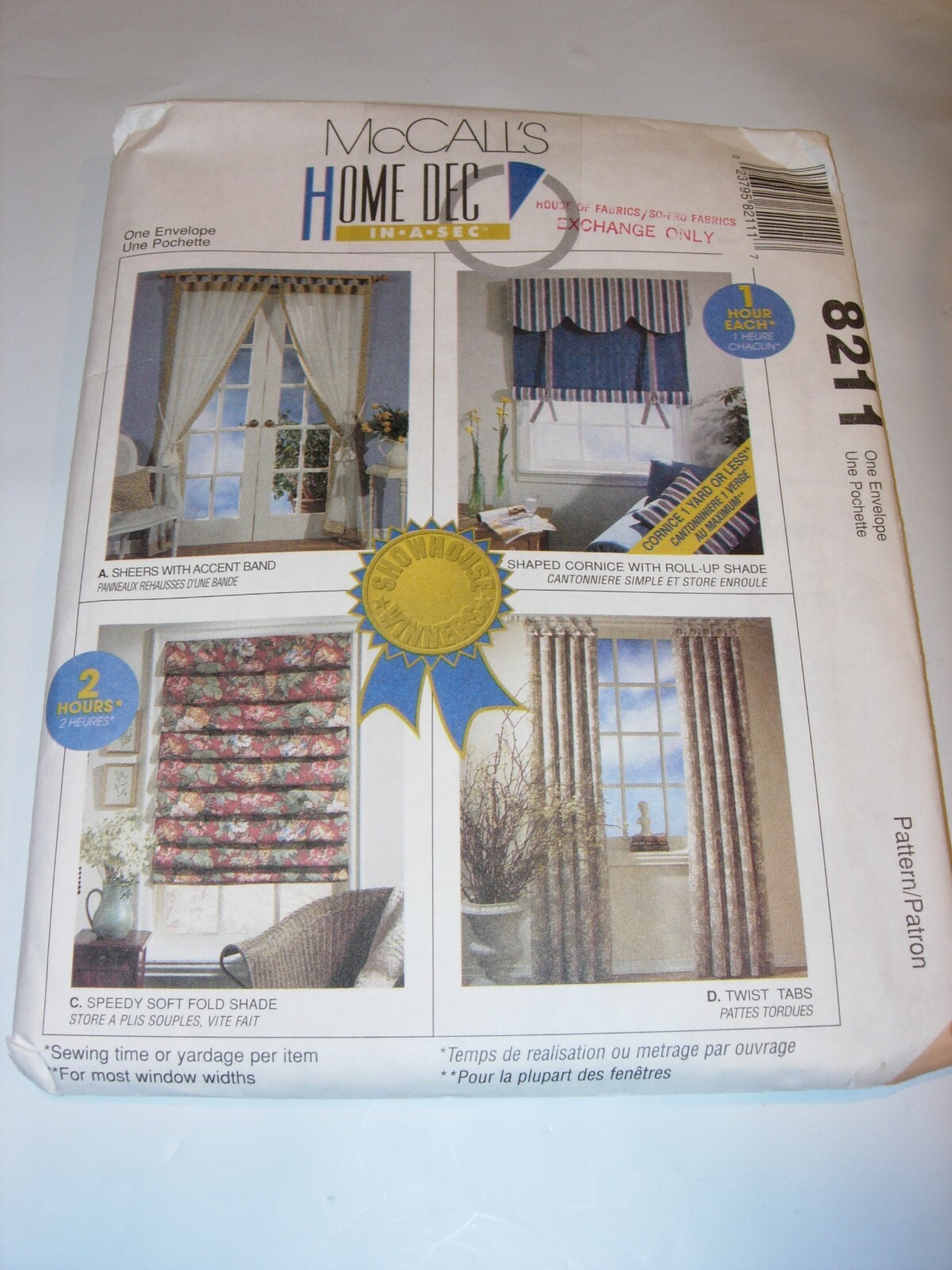 CRAFTS UNCUT MCCALLS 8211 Sewing Pattern CURTAINS DRAPERY VALANCE CORNICE SHADE