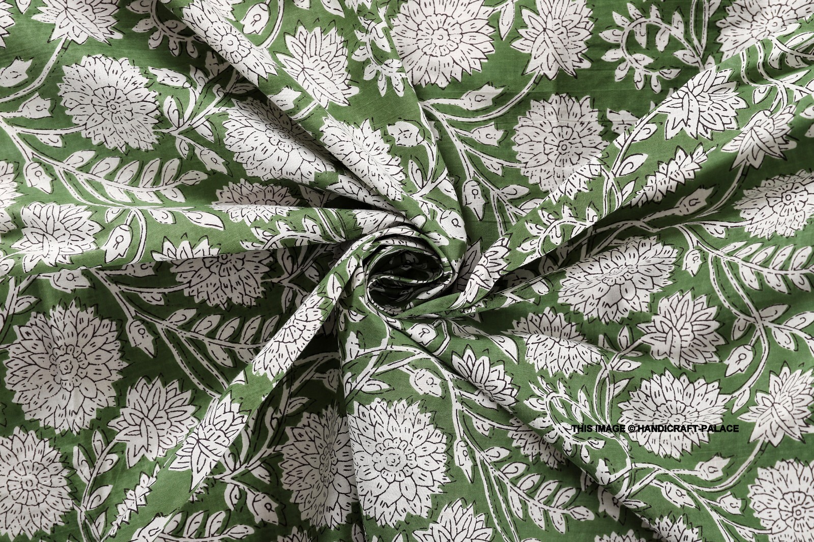 Indian Hand Block Printed Handmade Cotton Natural Print Dress Fabric By 5 Yard