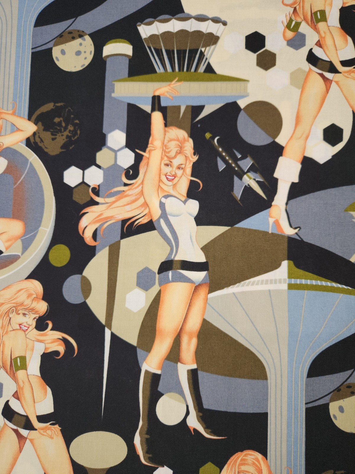 Alexander Henry Fabric Futue-ella 2004 Black Gray Sexy Pinup Girls 1 Yard