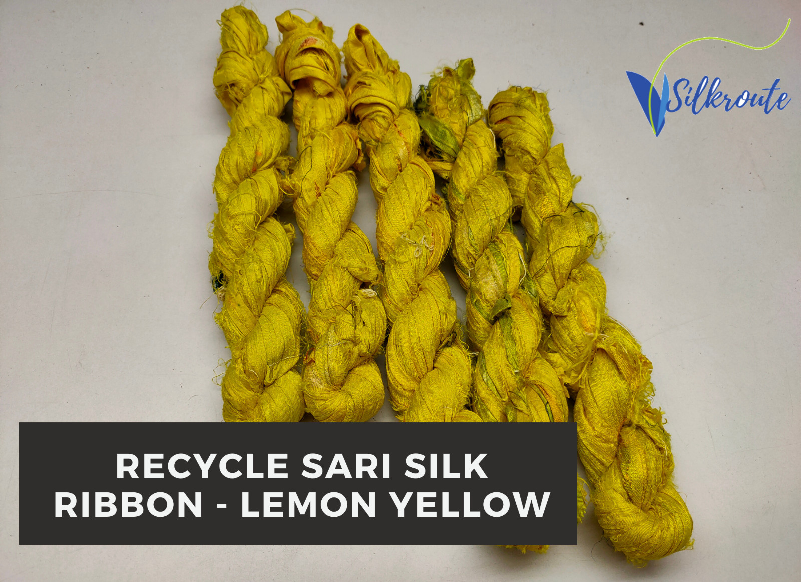 500 Gram of Recycled Sari Silk Ribbon – Lemon Yellow| Sari Silk Yarn | Sari Yarn
