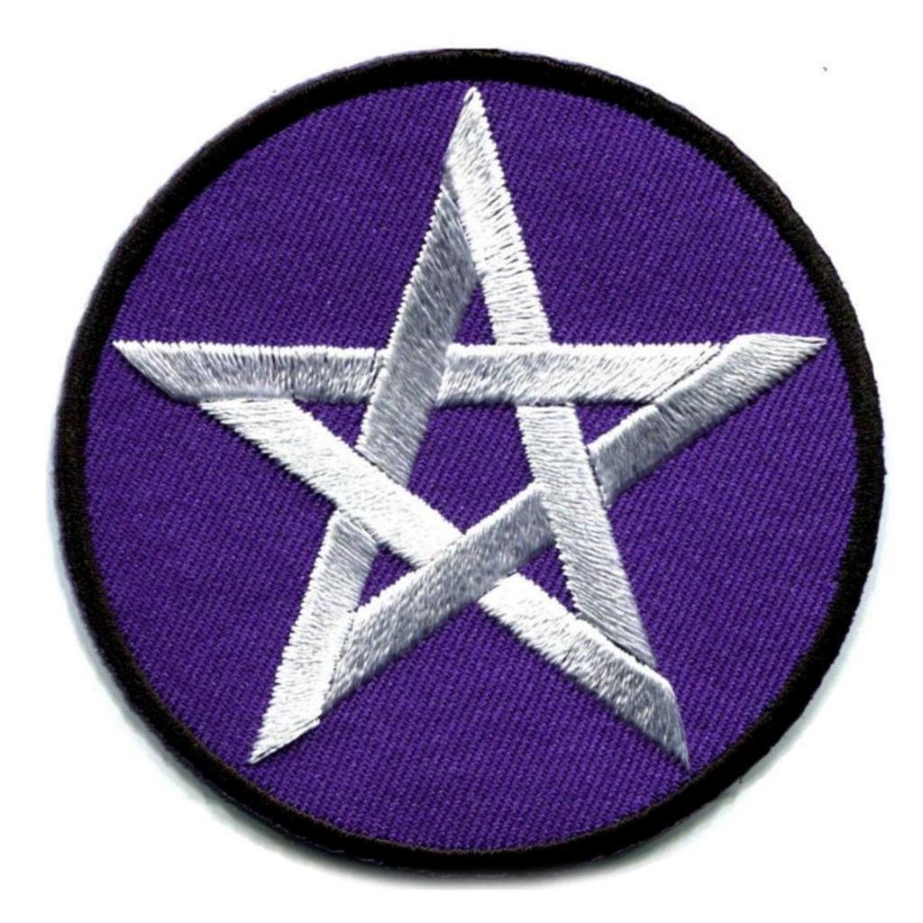PENTAGRAM IRON ON PATCH 2″ Purple Star Wicca Pagan Occult Embroidered Applique