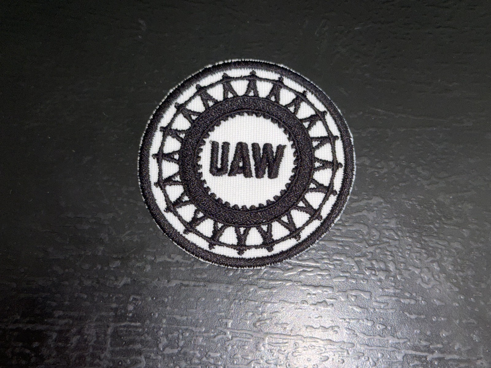 UAW Patch White & Black Fully Embroidered Sew on or Iron on 2.25″