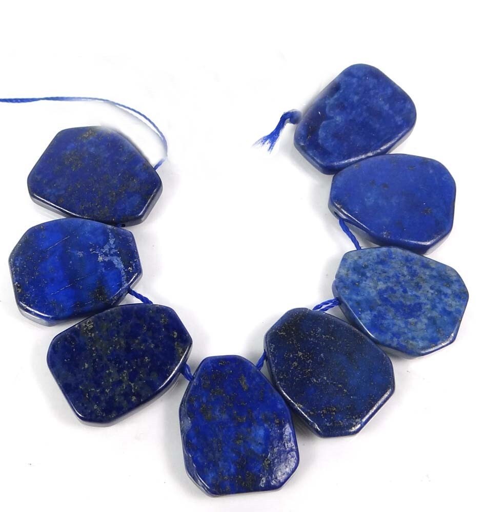 8 Natural Indigo Lapis Lazuli Free form Nugget Ladder Drop Beads 25x20mm