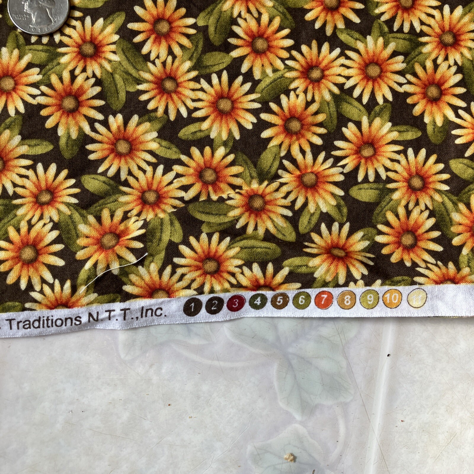 NEW 1 3/4 Yds Fabric Traditions quilt fabric SUNFLOWER GARDEN brown background