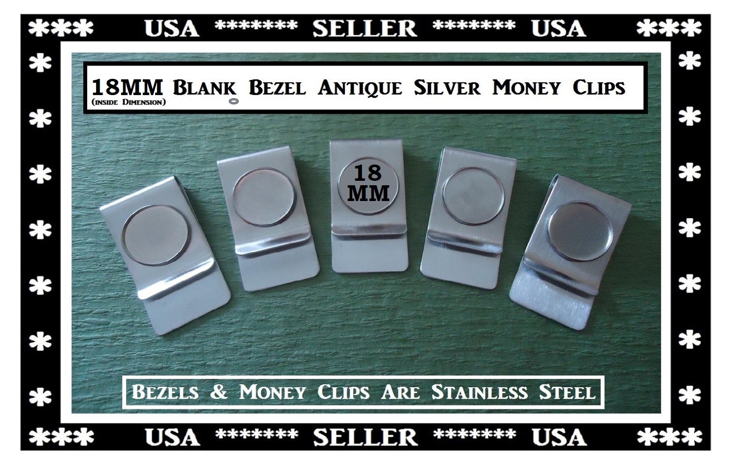 18MM BLANK Money Clips Stainless Steel 18MM ID Bezel Trays Great Xmas Gifts