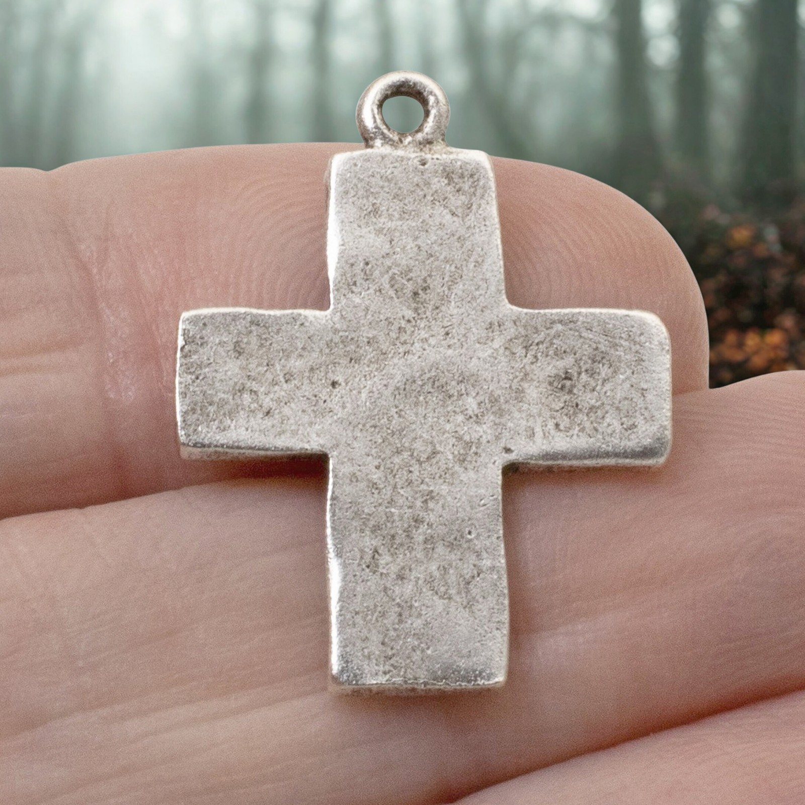 Hammered Cross Charms Antique Silver 2-Pack, Premium Artisan Textured USA Made
