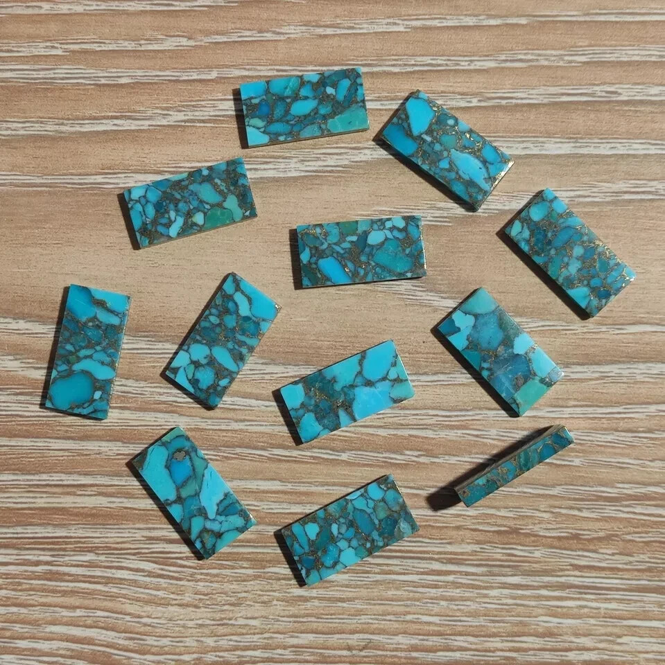 Both Side Flat Blue Copper Turquoise Cabochon Rectangle shape Loose Gemstone Lot