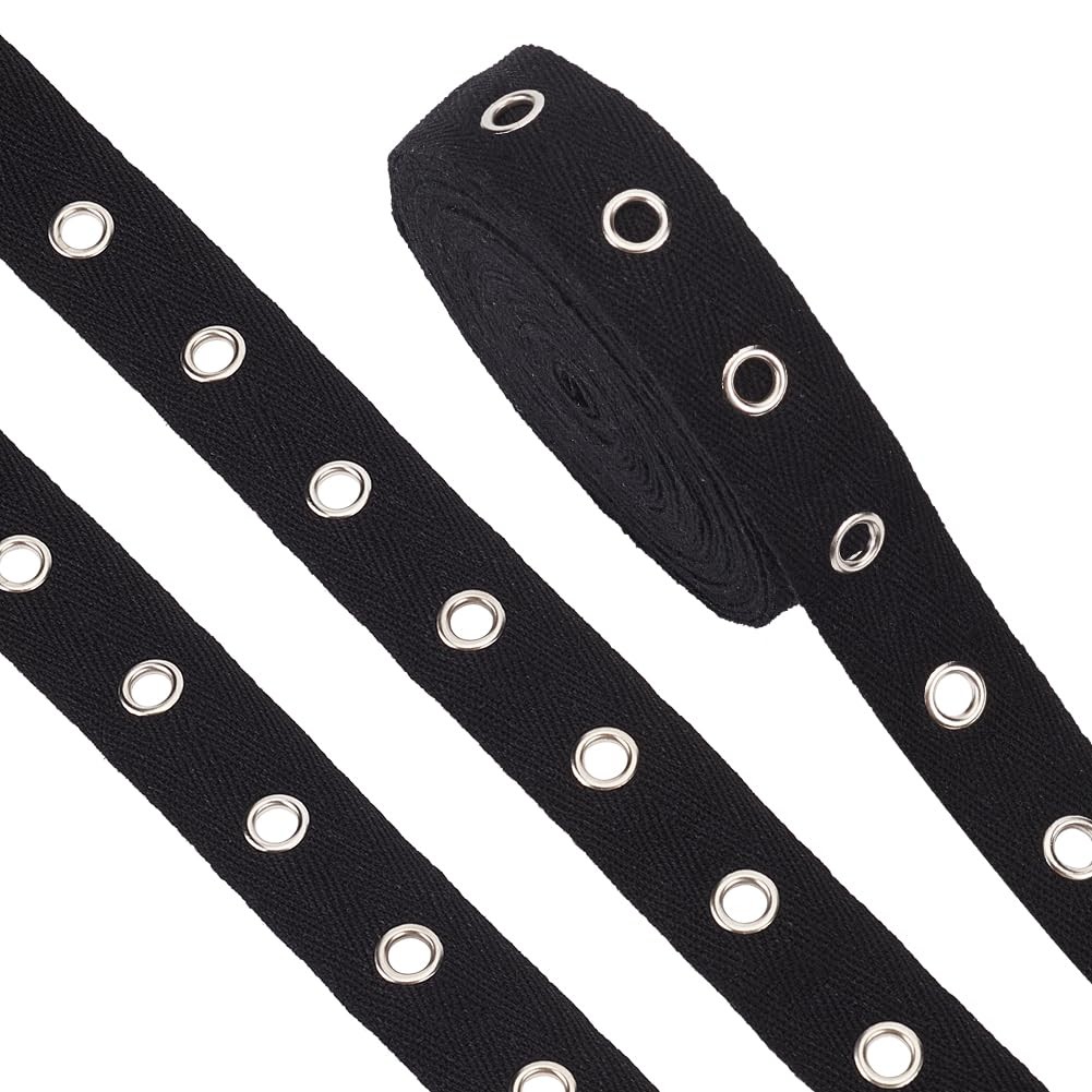 BENECREAT 6.25 Yards Cotton Grommet Tape Eyelet 1 inch, Black&Silver