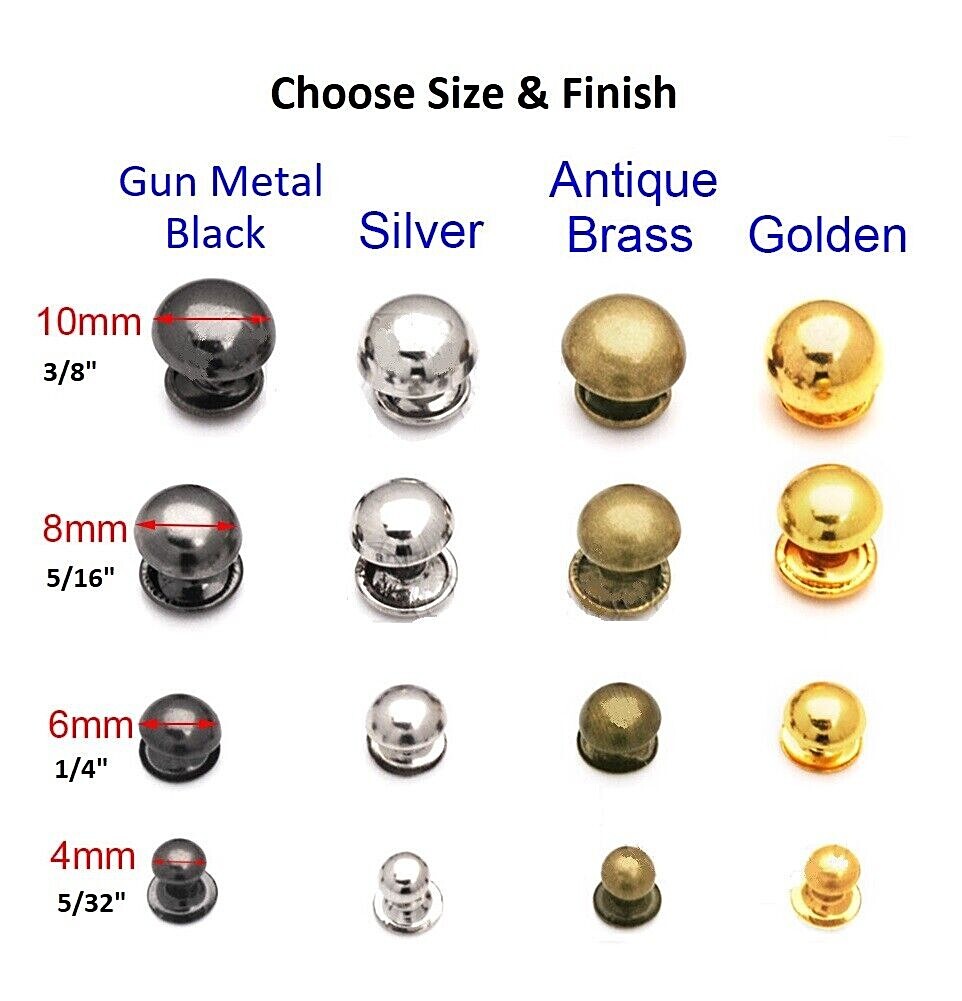 Choose Size & Finish Pkg of 20 Double Cap MUSHROOM Rivet Studs (MU)