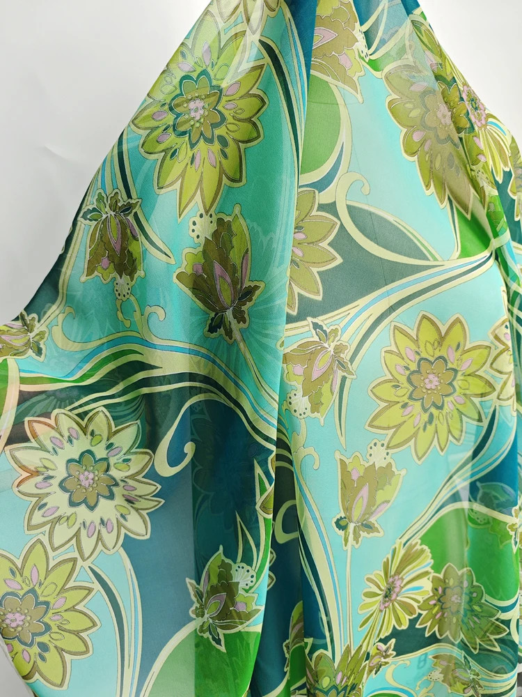 45” Wide By Yard Flower Mulberry Silk Gauze Georgette Chiffon Fabric For Dress