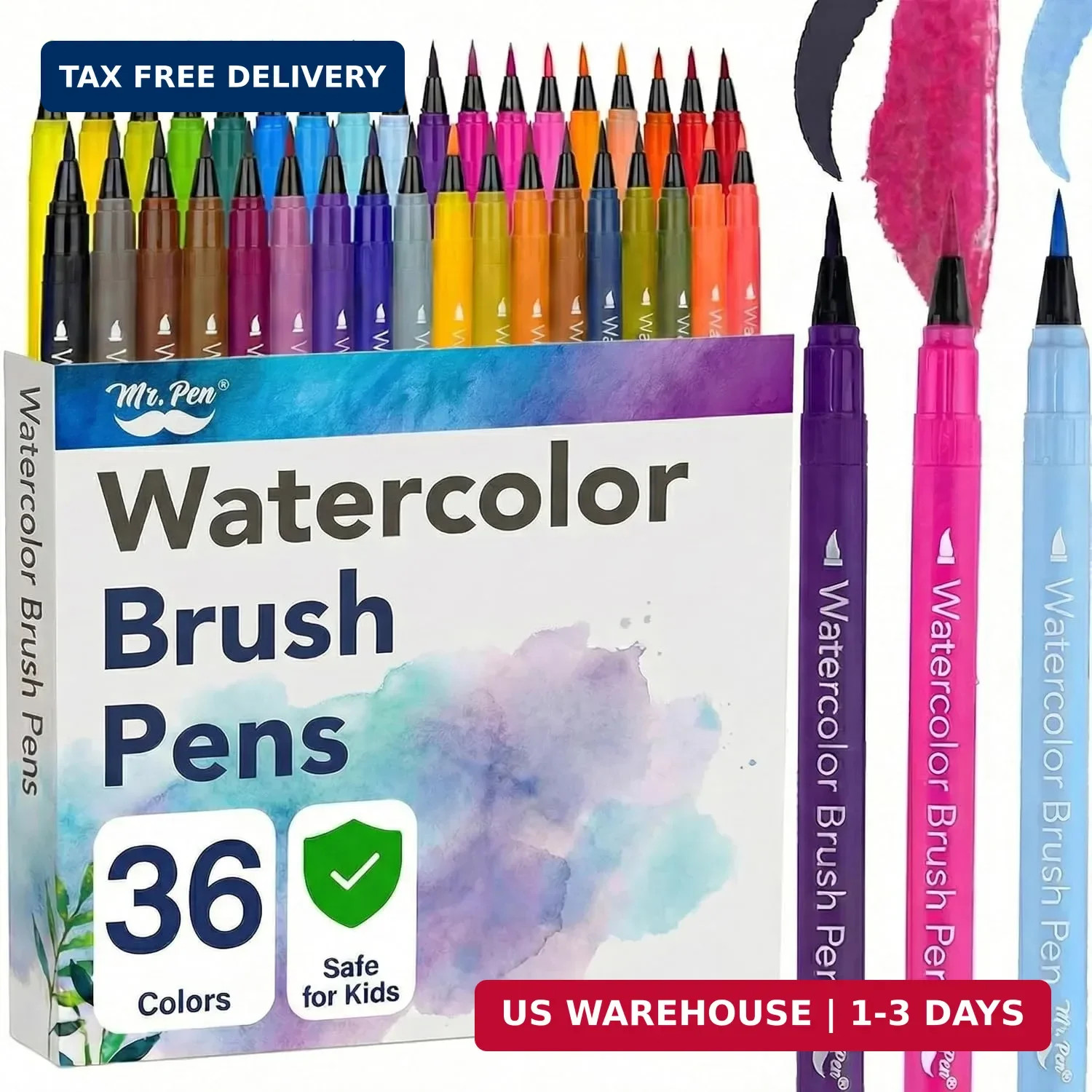 Mr. Pen- Watercolor Brush Pens, 36 Pack, Blendable Art Markers | Non-Toxic, Smoo