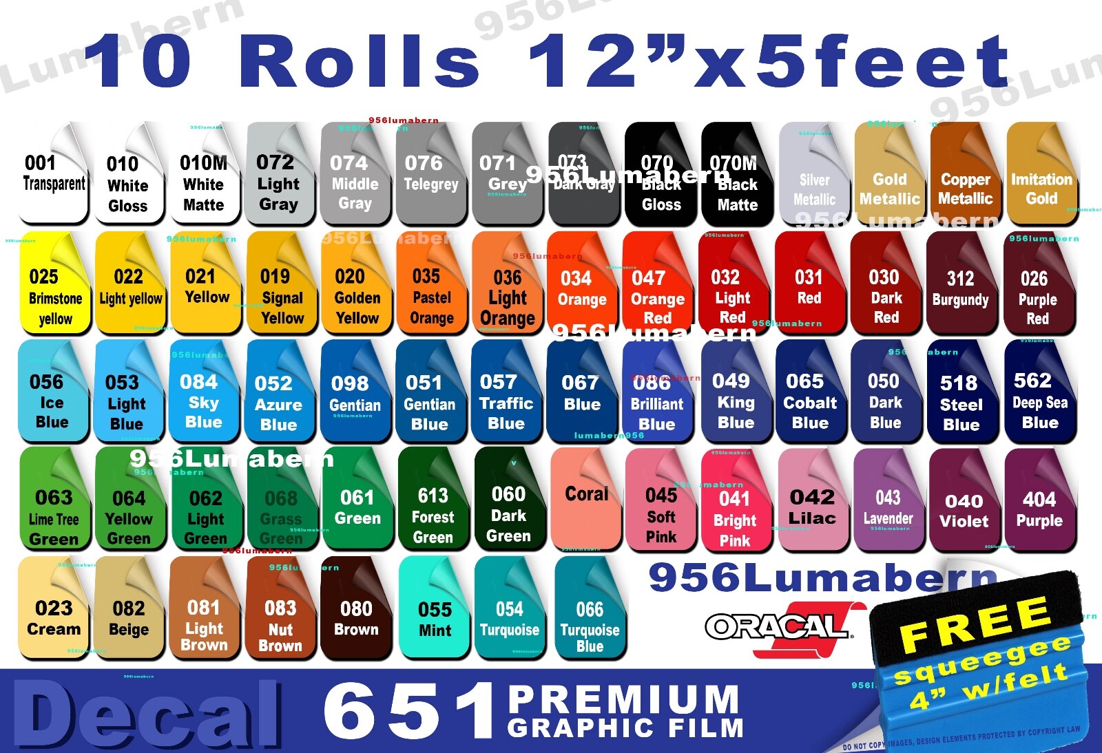 10 roll 12″ Adhesive Backed Vinyl premium outdoor permanent 651 free squeegee