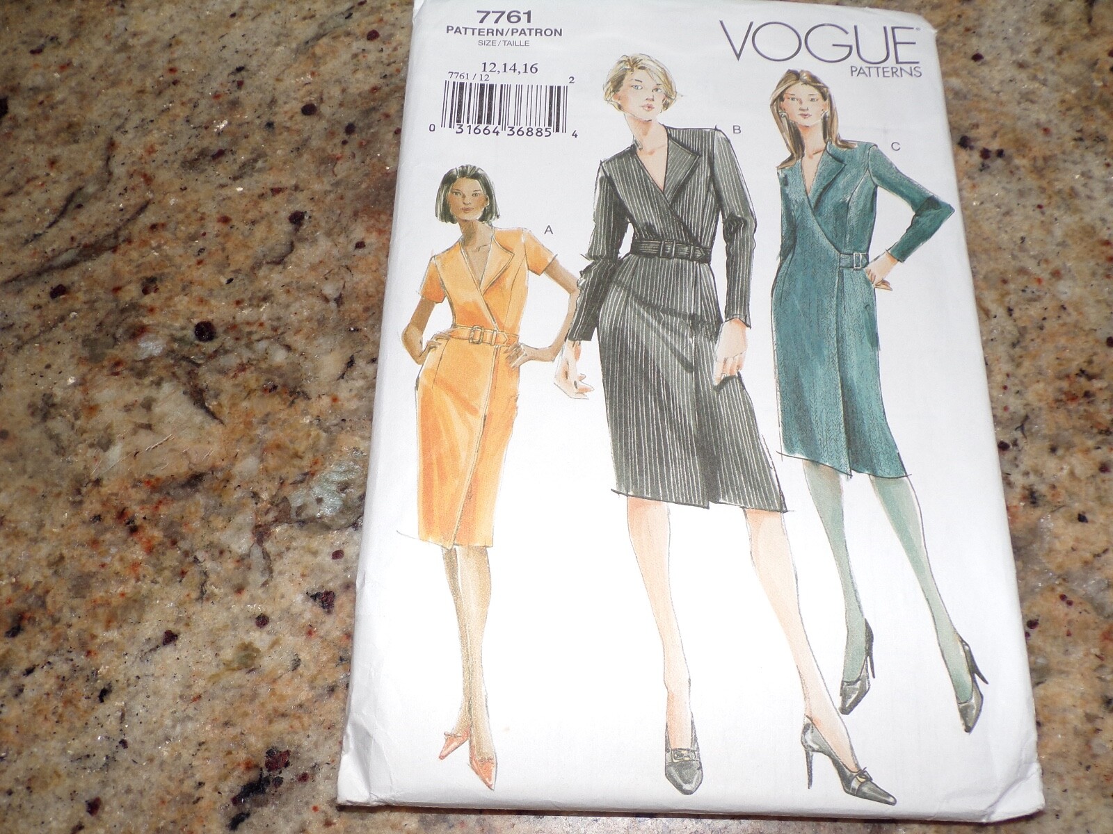 🌷 VOGUE #7761 – LADIES SHORT or LONG SLEEVE A-LINE WRAP DRESS PATTERN 12-16 FF