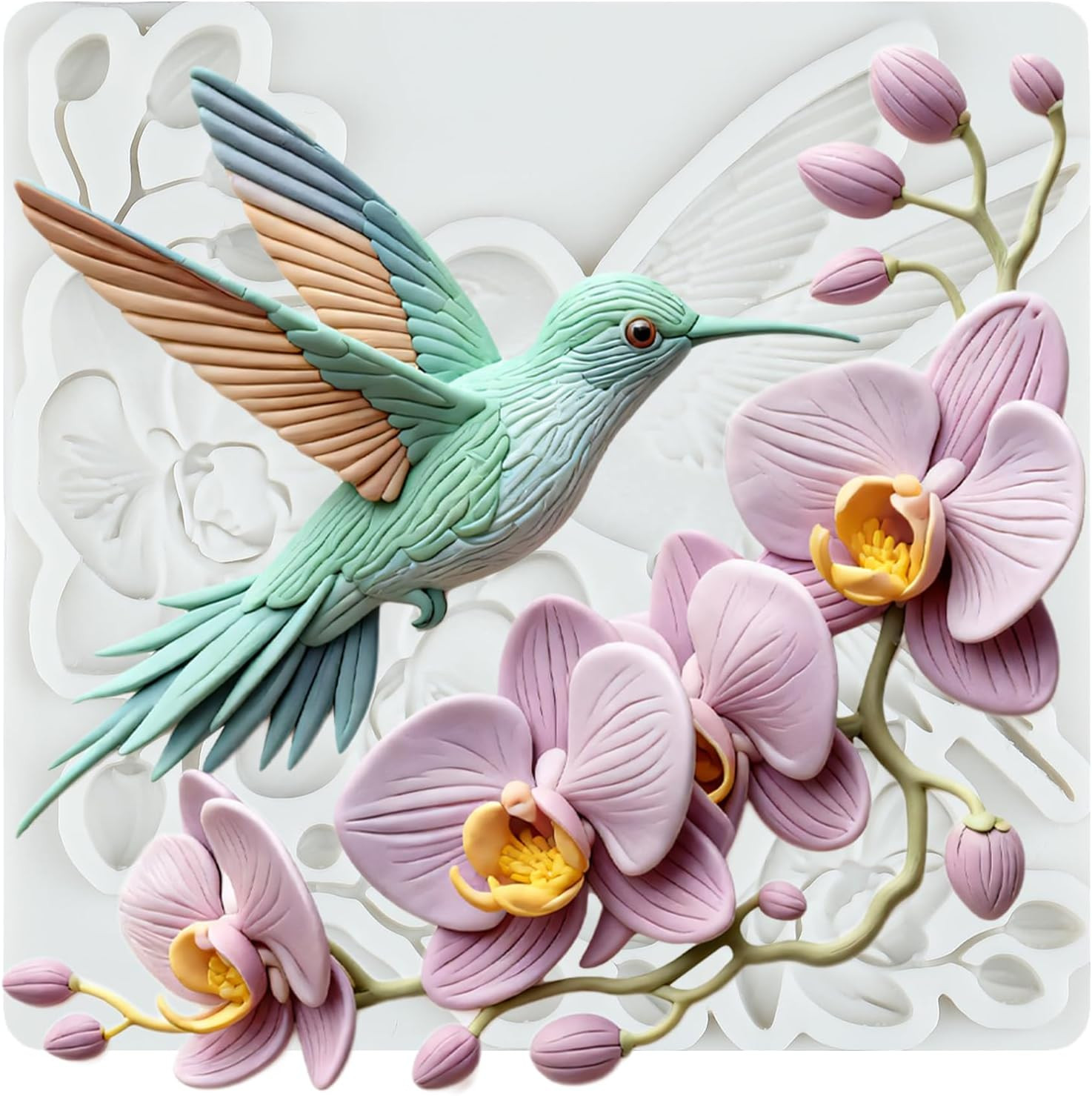Hummingbird Polymer Clay Molds Bird Orchid Flower Silicone Mold for Jewelry