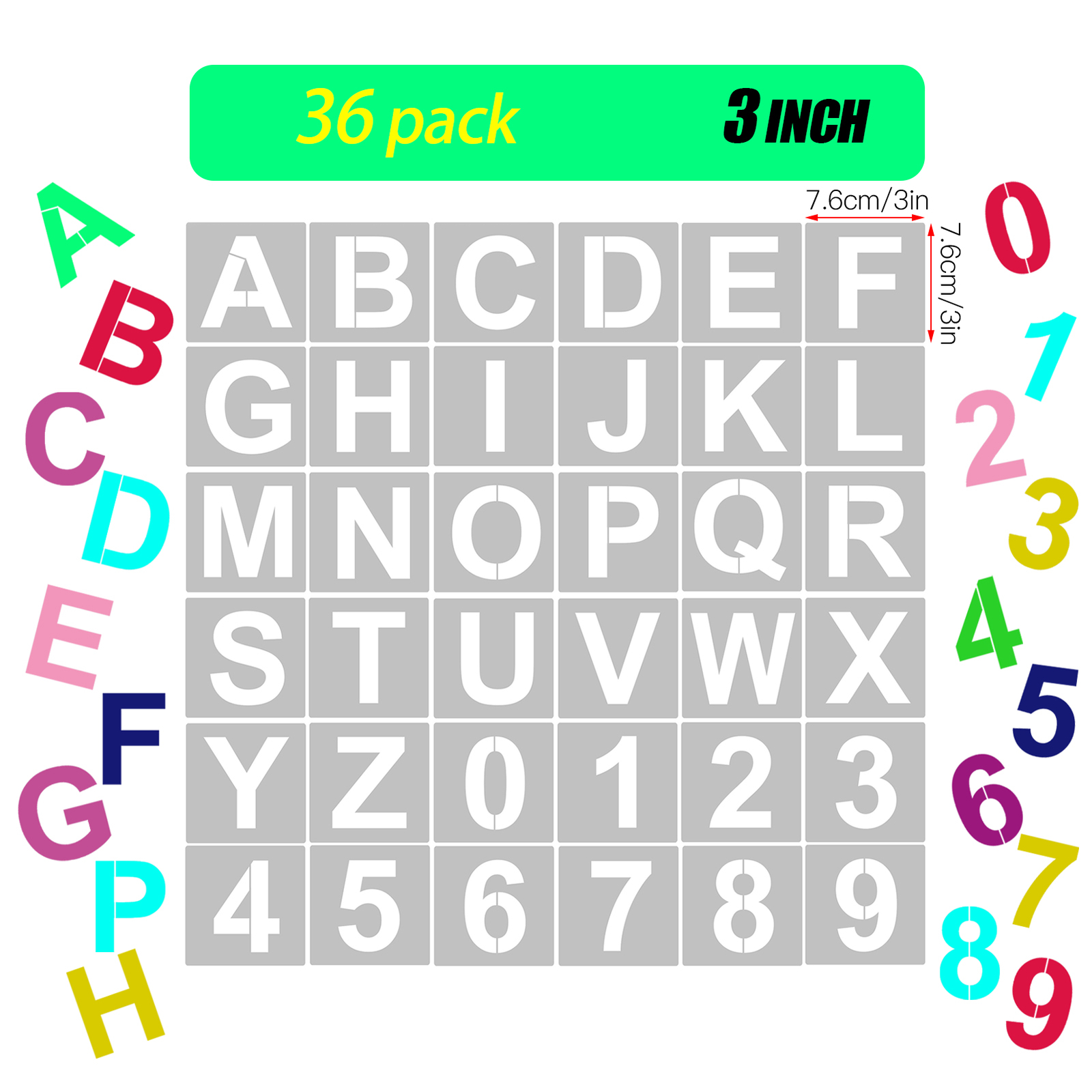 36pcs 3 Inch Letter and Number Stencils Reusable Washable Alphabet Stencils P5D8