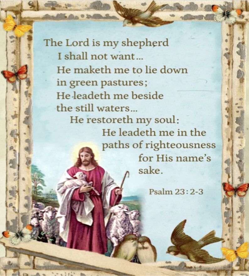 Religious Psalm Lord Is My Shepherd Fabric 35″ Panel 44″W Cotton David Textiles