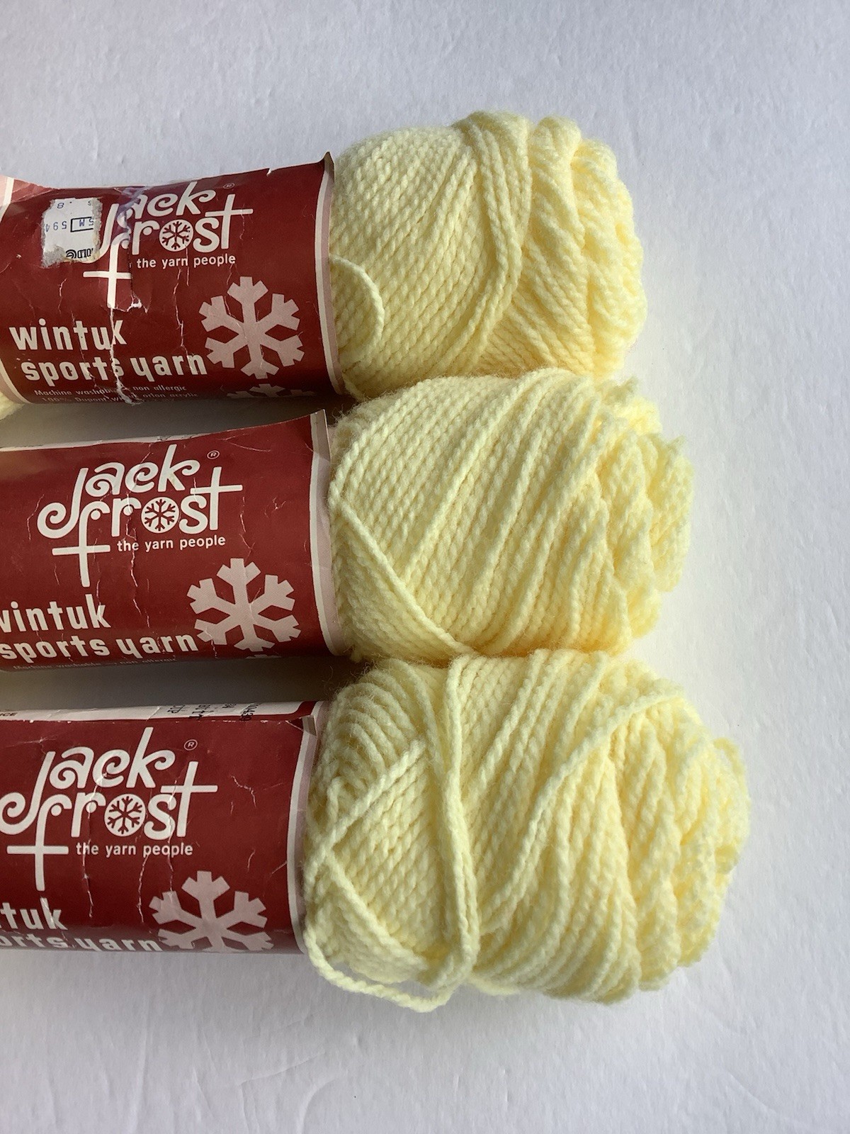 Jack Frost Wintuk Sport Yarn 2 Fine Yellow 100% Acrylic 3 Skein Lot 2200