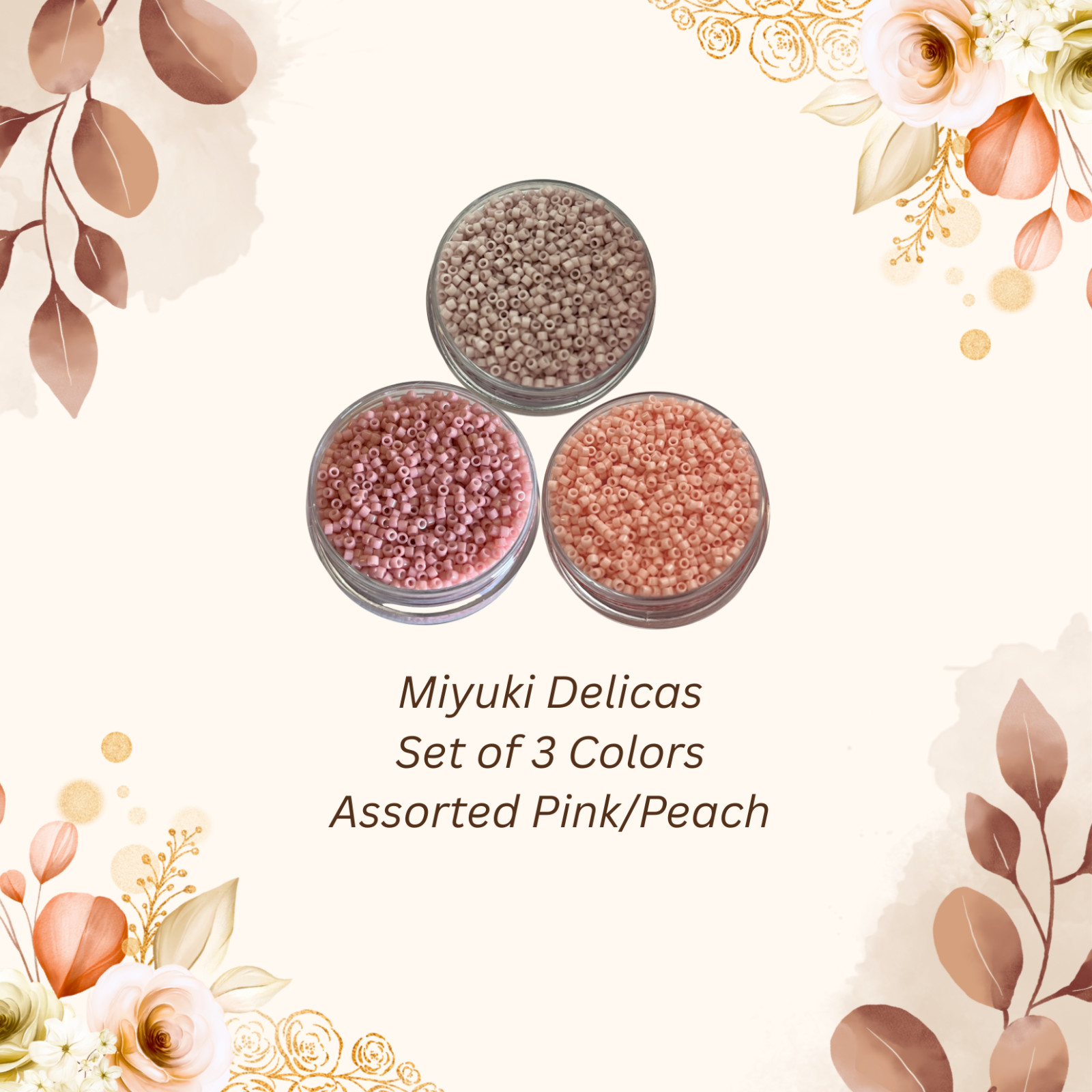 Set of 3 Colors Miyuki 11/0 Delica Seed Beads Pink Rose Salmon 15 g