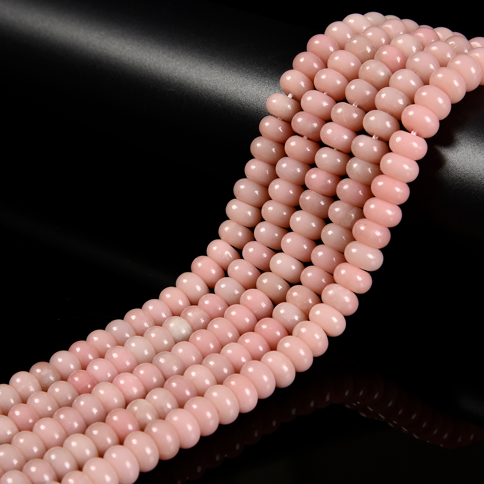 Natural Chinese Pink Opal Smooth Rondelle Beads 2x4mm 4x6mm 5x8mm 15.5” Strand
