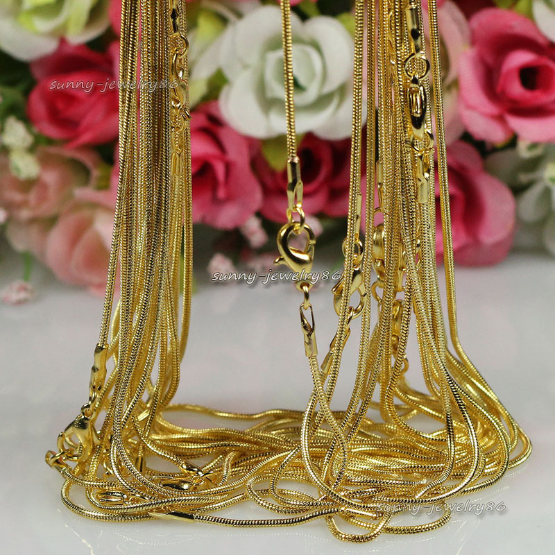 Wholesale 10pcs/20pcs Gold Plated 1.2mm Snake Chain Necklace 16″,18″,20″,24″