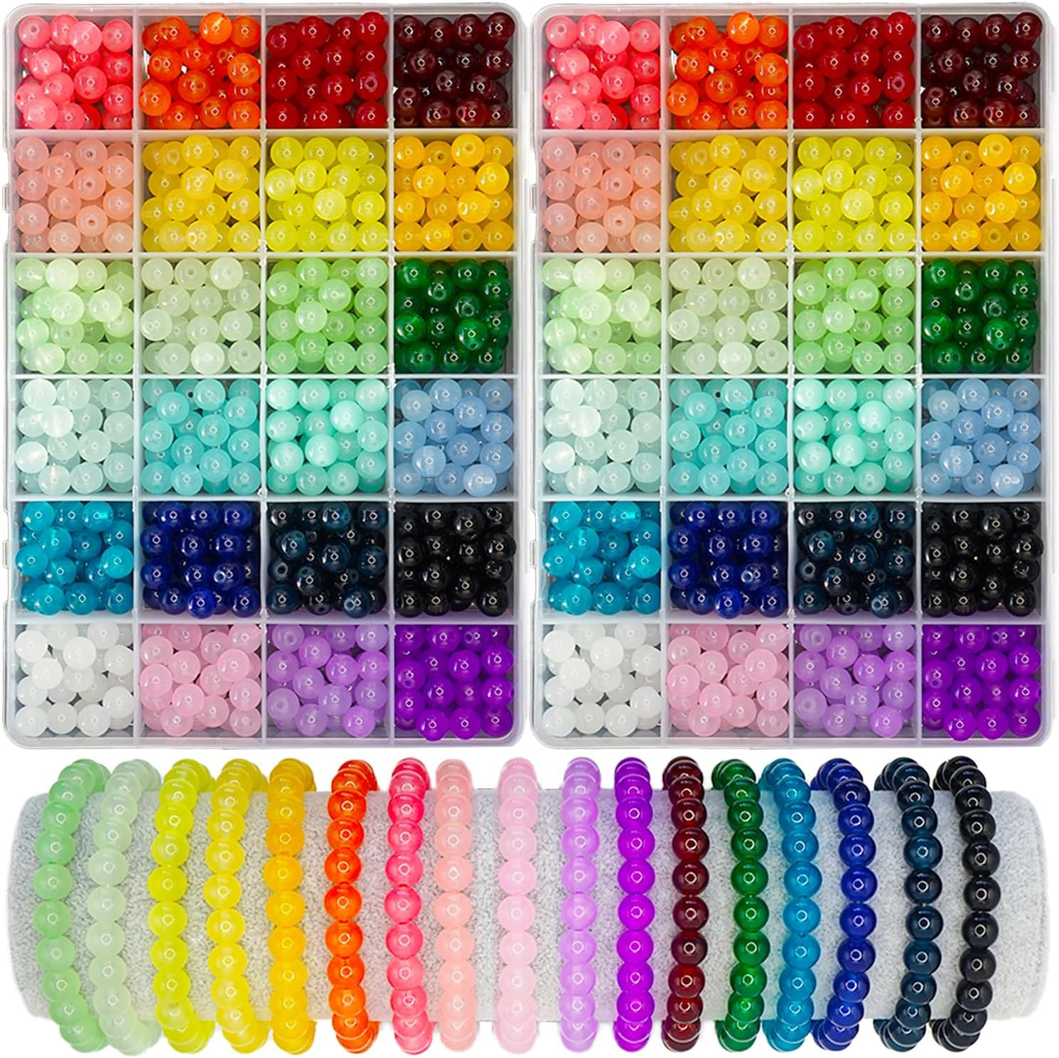 1200PCS 8mm Glass Beads Kit – 24 Colors for Jewelry Making & Bracelets
