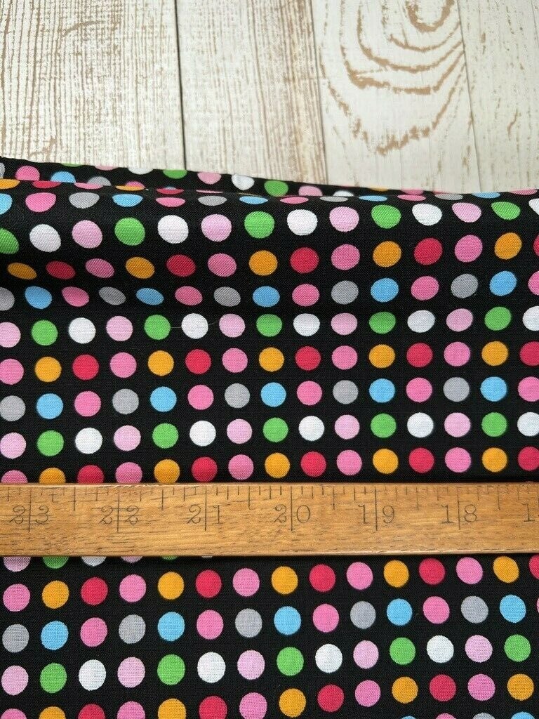 Fabric – OOP Brown Colorful Polka Dot David Textiles Grafiq Trafiq 63″ L x 44″ W