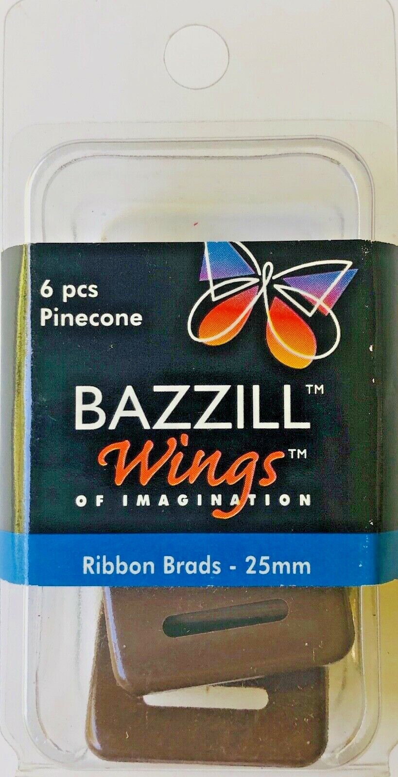 6 – 25mm Bazzill Wings Pinecone Brown Square Ribbon Brads – New